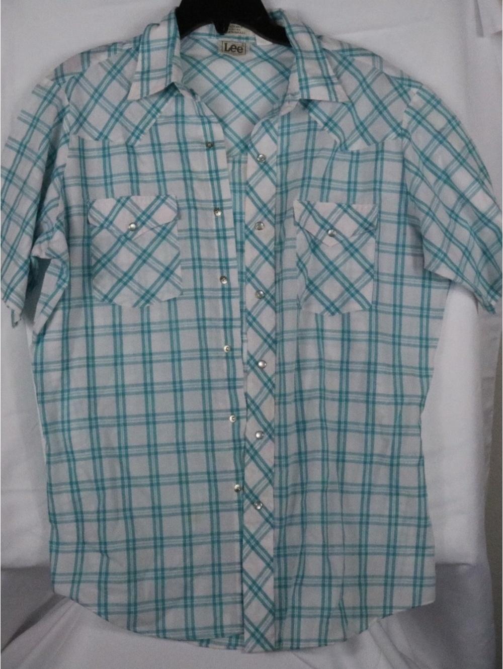 Vintage 80s Lee Shirt Sz Large Pearl Snap Short Sleeve Western Plaid Lightweight